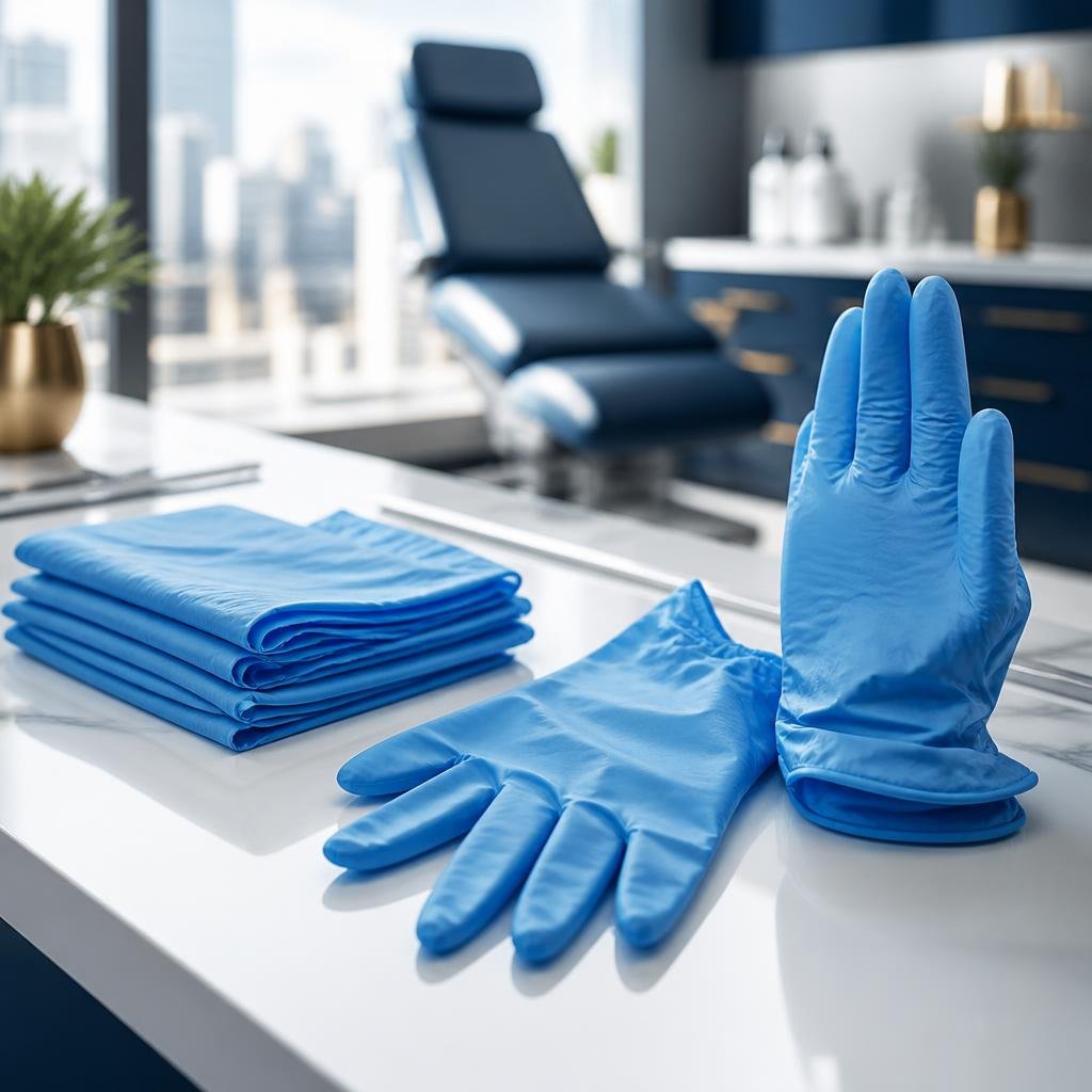 Blue nitrile examination gloves ready for professional use